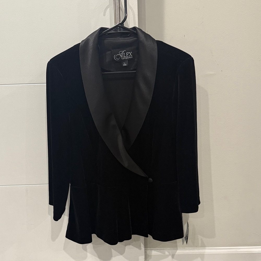 Alex Evenings Women's Black Satin Lapel Blazer